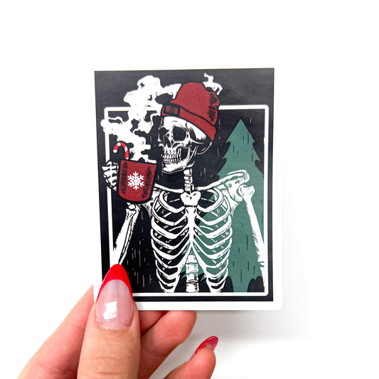 Christmas Skelly Drinking Coffee Sticker