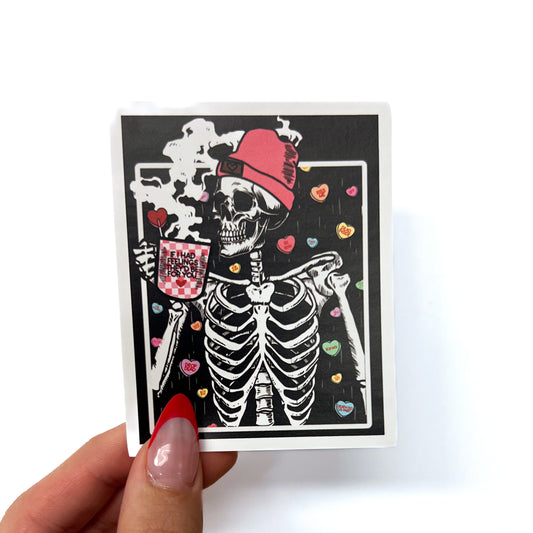 Valentine's Skelly Drinking Coffee Sticker