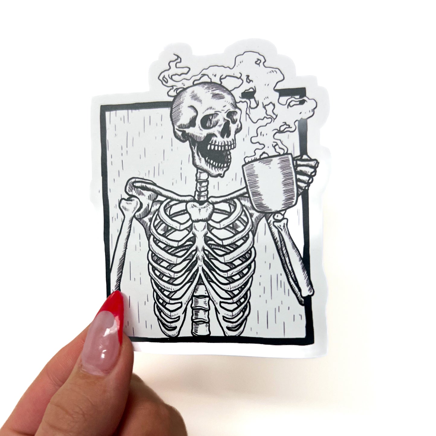 Skelly Drinking Coffee Sticker